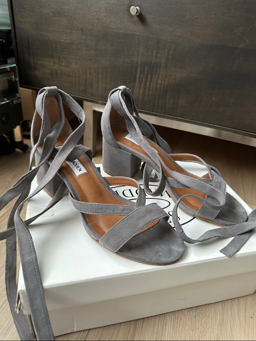Steve Madden Gray Suede Lace-Up Block Heels